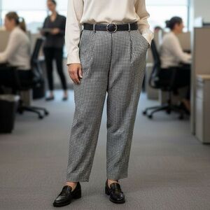 Women’s Size 14 Black and White Checked Linen Trousers